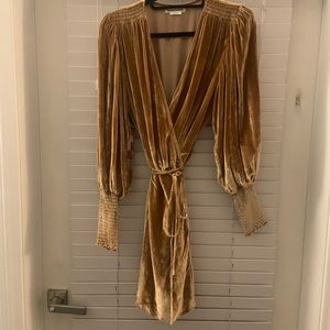 Reformation Gold Velvet Wrap Dress size 12